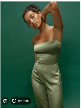 Reformation stormy jumpsuit sage SZ 2 green silk